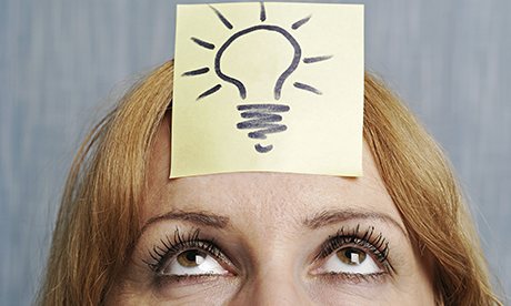 Ideas, Woman with a Drawing of a Lightbulb on Her Head.